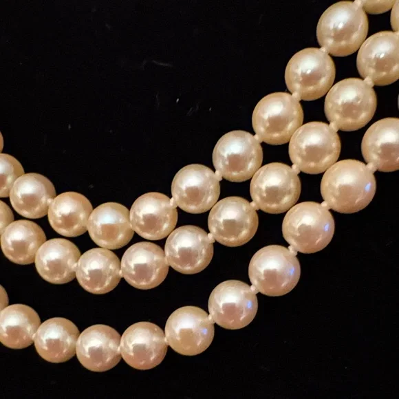 Golden Akoya Pearls, Triple Strand 14K - Picture 2 of 12